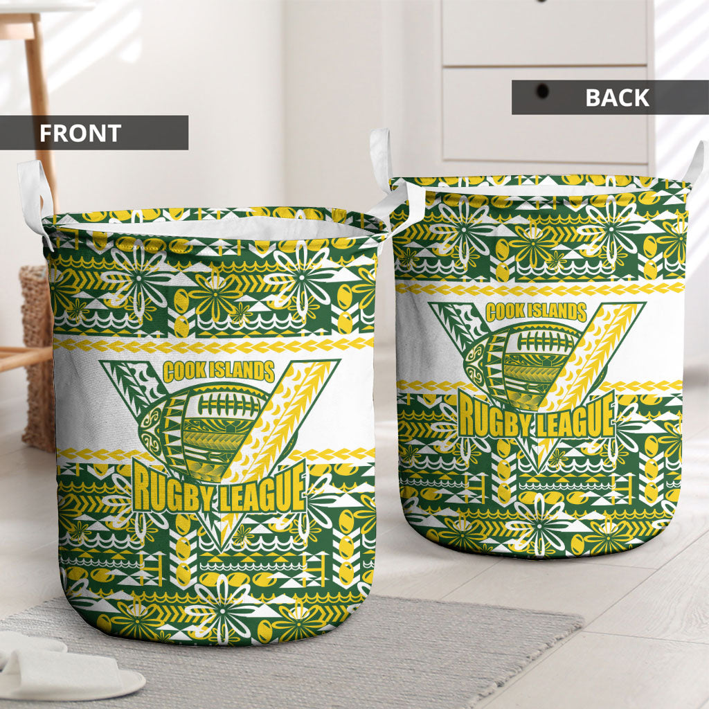 Cook Islands Island Floral Laundry Basket Green Traditional Kuki's Geometric Pattern LT9 - Polynesian Pride