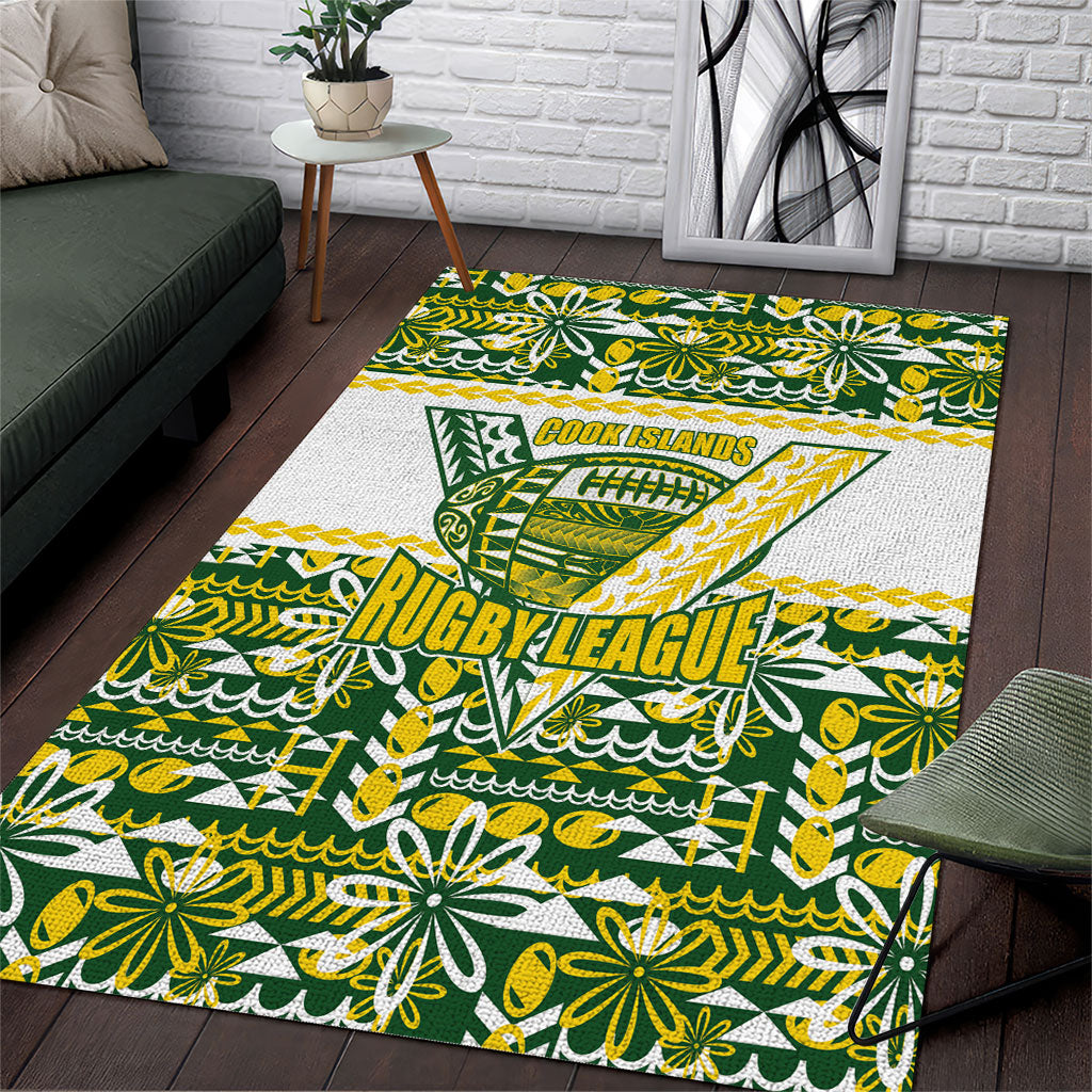 Cook Islands Island Floral Area Rug Green Traditional Kuki's Geometric Pattern LT9 Green - Polynesian Pride