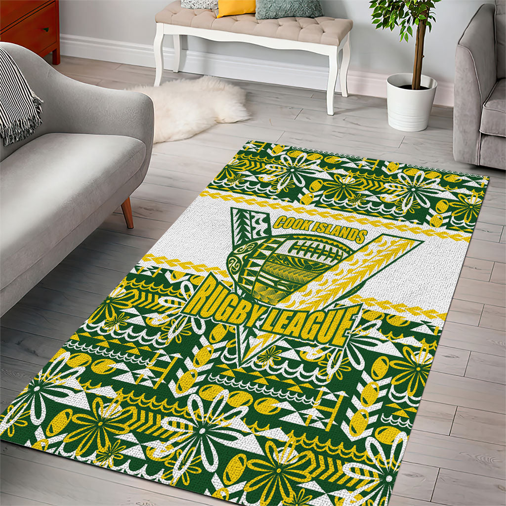 Cook Islands Island Floral Area Rug Green Traditional Kuki's Geometric Pattern LT9 - Polynesian Pride
