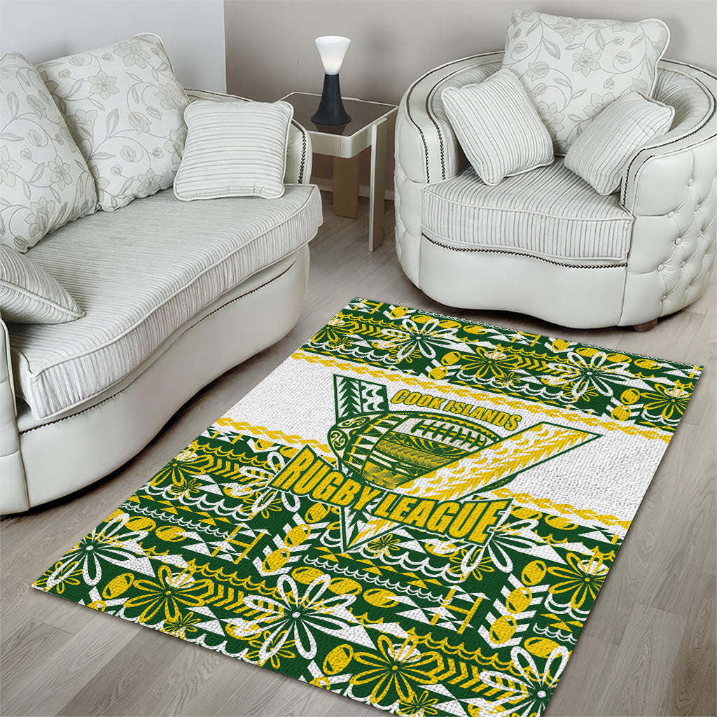 Cook Islands Island Floral Area Rug Green Traditional Kuki's Geometric Pattern LT9 - Polynesian Pride