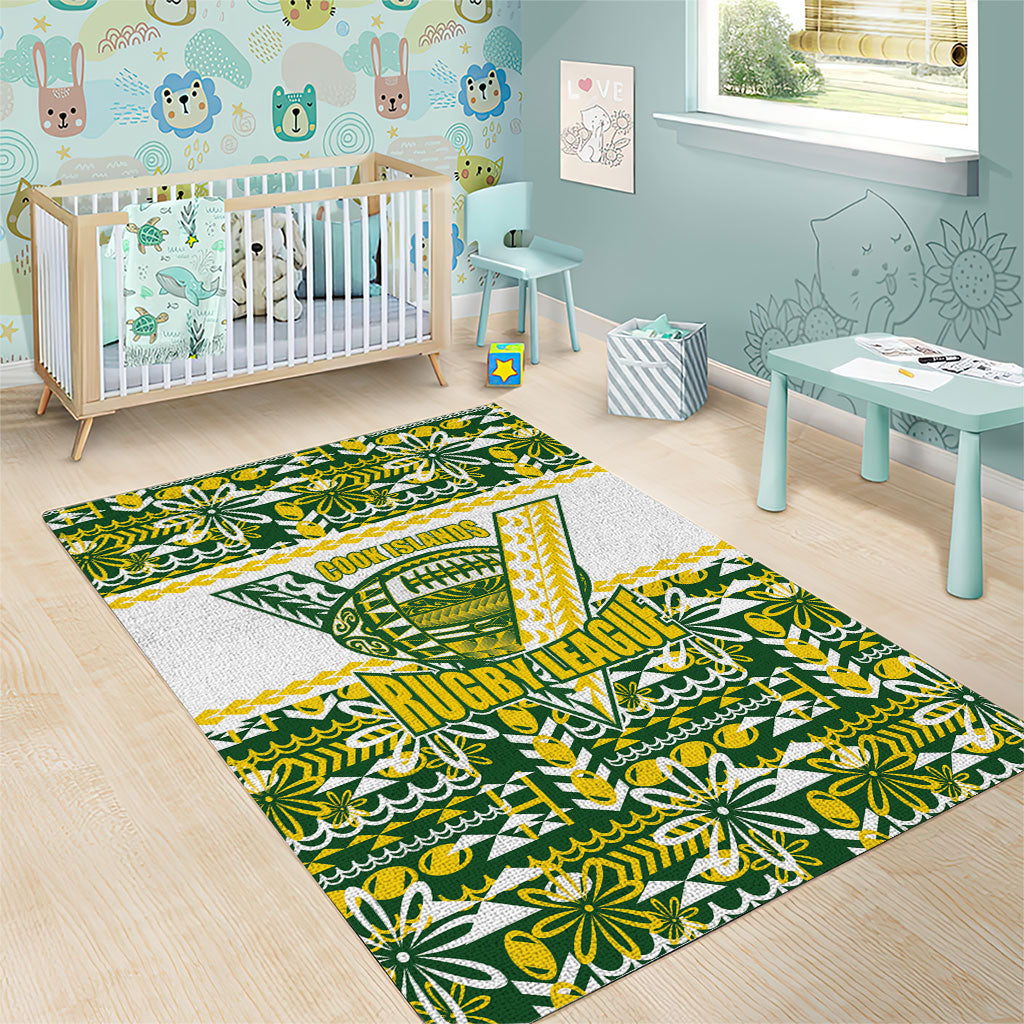 Cook Islands Island Floral Area Rug Green Traditional Kuki's Geometric Pattern LT9 - Polynesian Pride