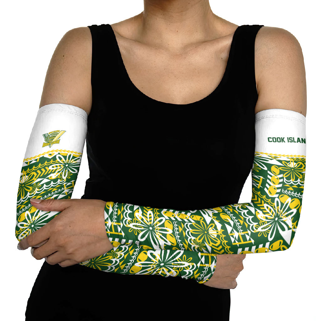 Cook Islands Island Floral Arm Sleeves Green Traditional Kuki's Geometric Pattern LT9 - Polynesian Pride