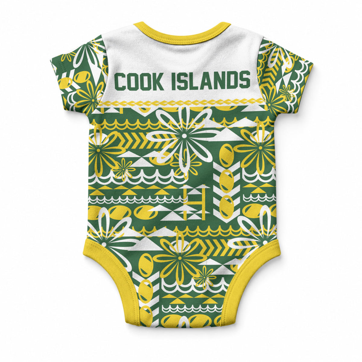 Cook Islands Island Floral Baby Onesie Green Traditional Kuki's Geometric Pattern LT9 - Polynesian Pride