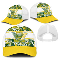 Cook Islands Island Floral Baseball Net Cap Green Traditional Kuki's Geometric Pattern LT9 - Polynesian Pride