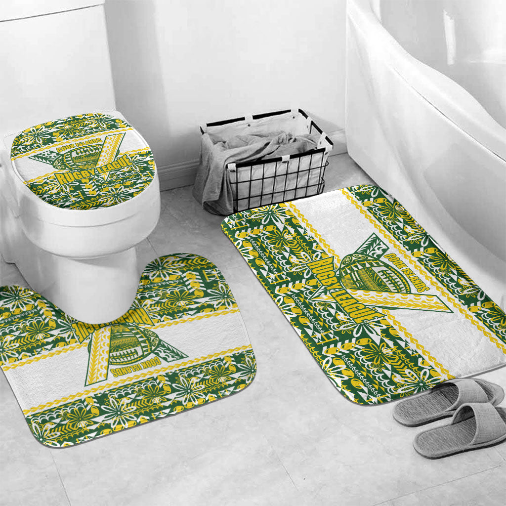 Cook Islands Island Floral Bathroom Set Green Traditional Kuki's Geometric Pattern LT9 Mat Set Only (3 pcs) One Size Green - Polynesian Pride