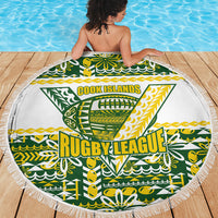Cook Islands Island Floral Beach Blanket Green Traditional Kuki's Geometric Pattern LT9 - Polynesian Pride