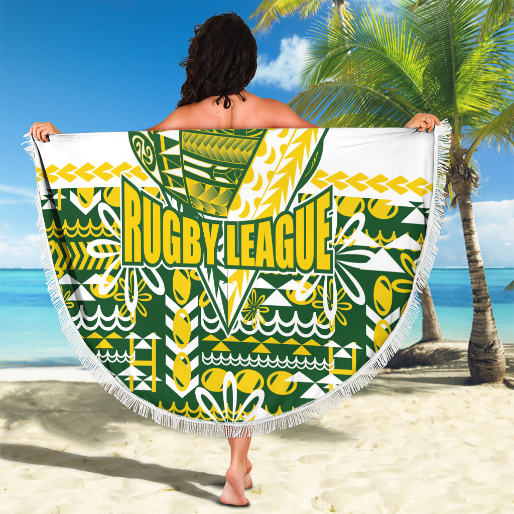 Cook Islands Island Floral Beach Blanket Green Traditional Kuki's Geometric Pattern LT9 - Polynesian Pride