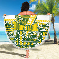 Cook Islands Island Floral Beach Blanket Green Traditional Kuki's Geometric Pattern LT9 - Polynesian Pride