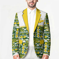 Cook Islands Island Floral Blazer Green Traditional Kuki's Geometric Pattern LT9 - Polynesian Pride
