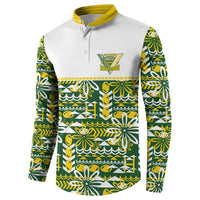 Cook Islands Island Floral Button Sweatshirt Green Traditional Kuki's Geometric Pattern LT9 - Polynesian Pride