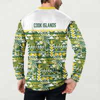 Cook Islands Island Floral Button Sweatshirt Green Traditional Kuki's Geometric Pattern LT9 - Polynesian Pride