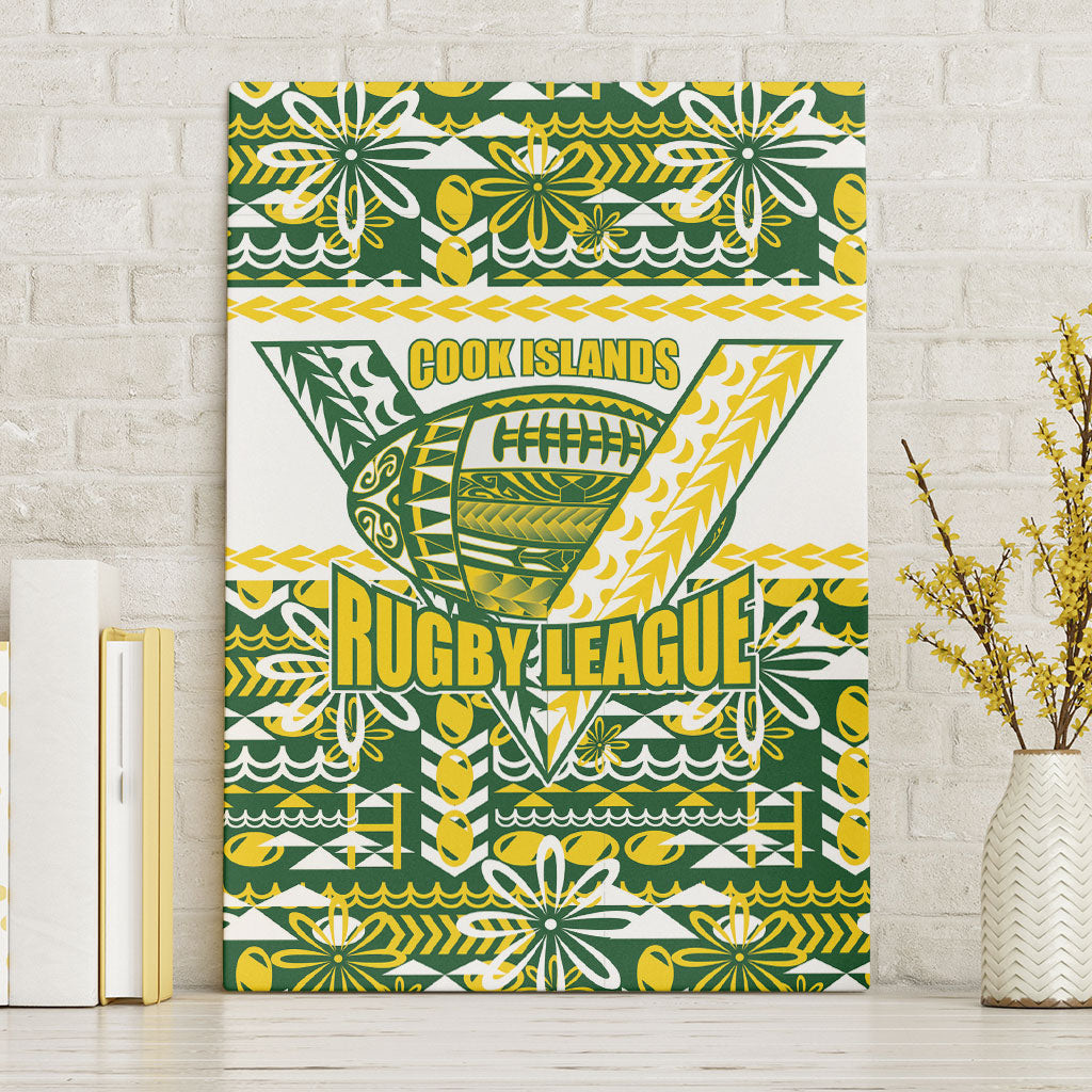 Cook Islands Island Floral Canvas Wall Art Green Traditional Kuki's Geometric Pattern LT9 Without Frame Green - Polynesian Pride