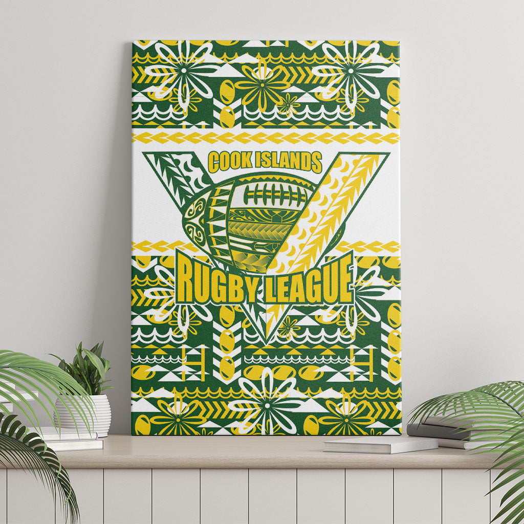 Cook Islands Island Floral Canvas Wall Art Green Traditional Kuki's Geometric Pattern LT9 - Polynesian Pride