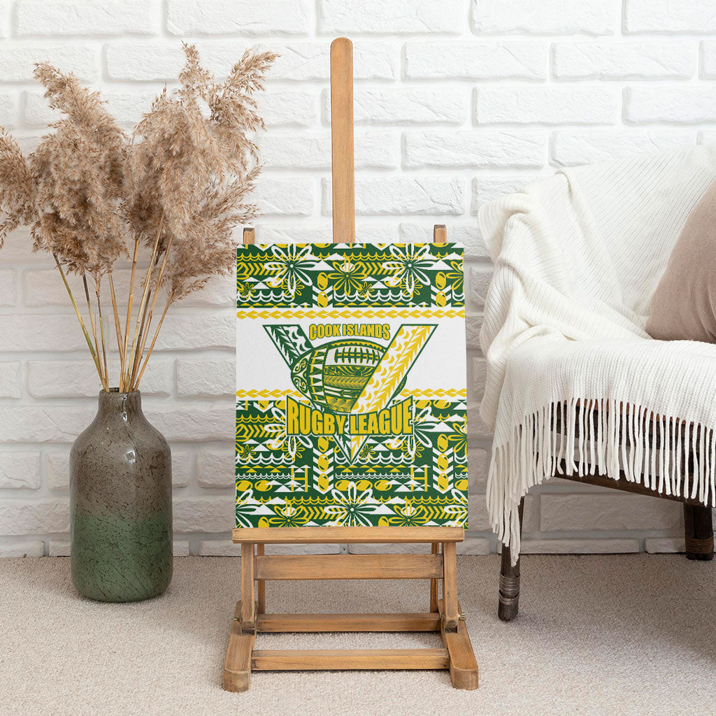 Cook Islands Island Floral Canvas Wall Art Green Traditional Kuki's Geometric Pattern LT9 - Polynesian Pride