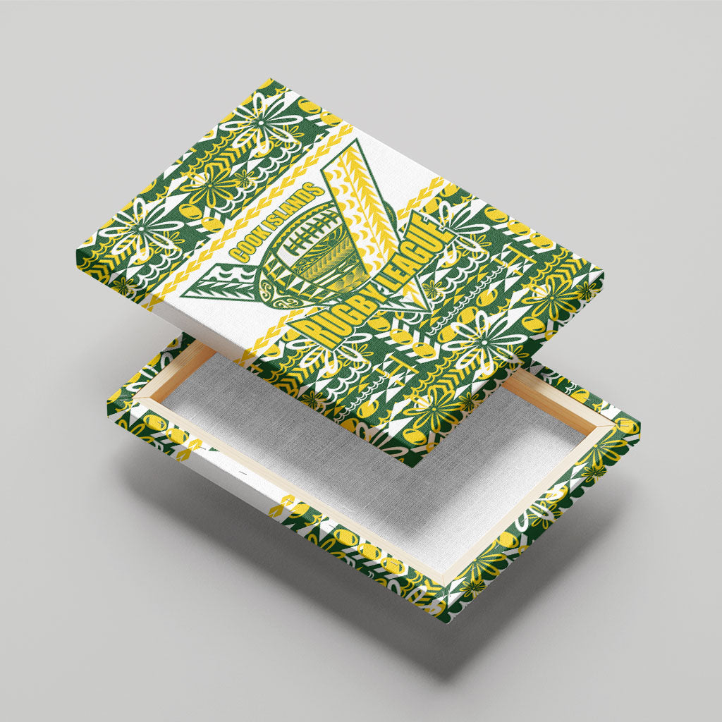 Cook Islands Island Floral Canvas Wall Art Green Traditional Kuki's Geometric Pattern LT9 - Polynesian Pride