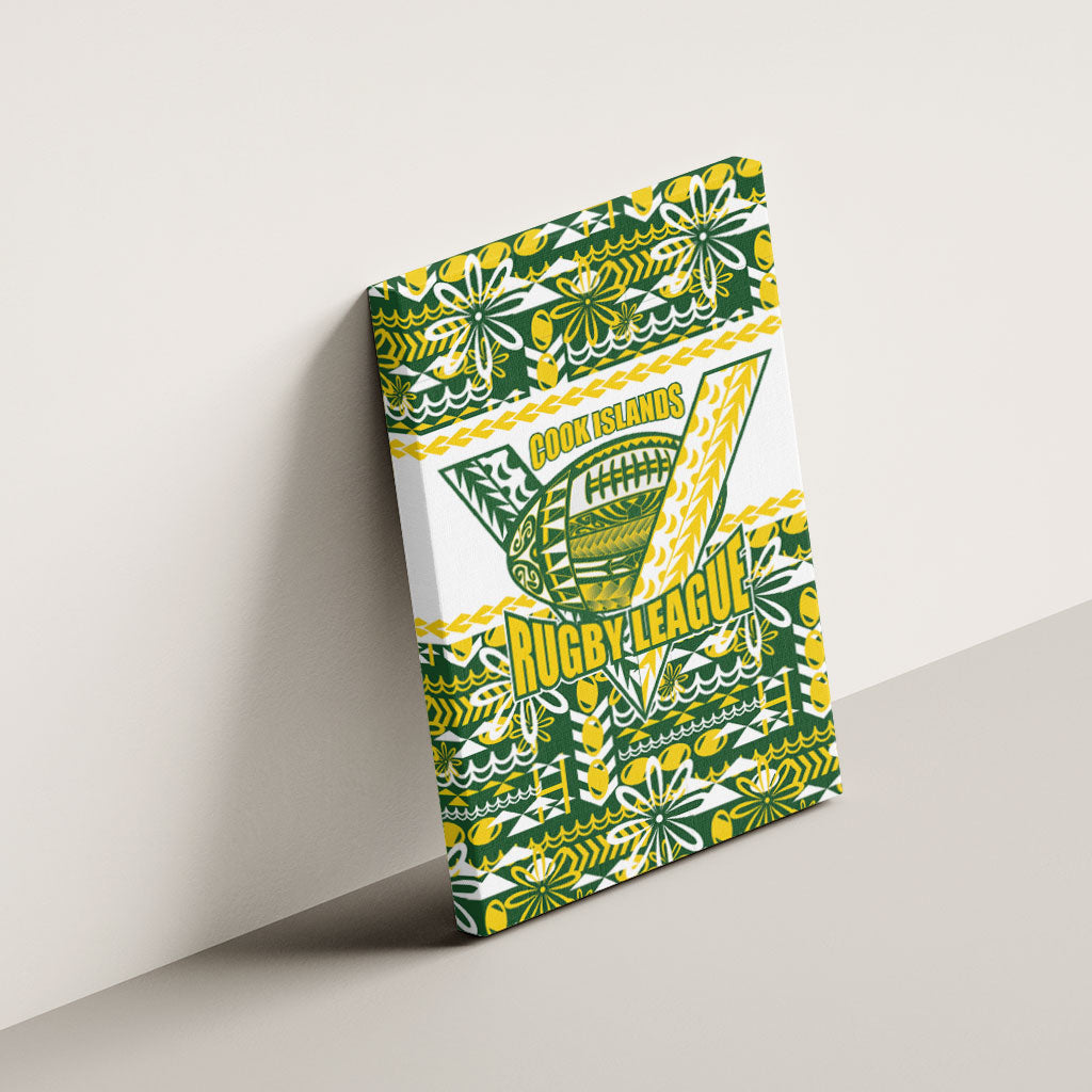 Cook Islands Island Floral Canvas Wall Art Green Traditional Kuki's Geometric Pattern LT9 - Polynesian Pride