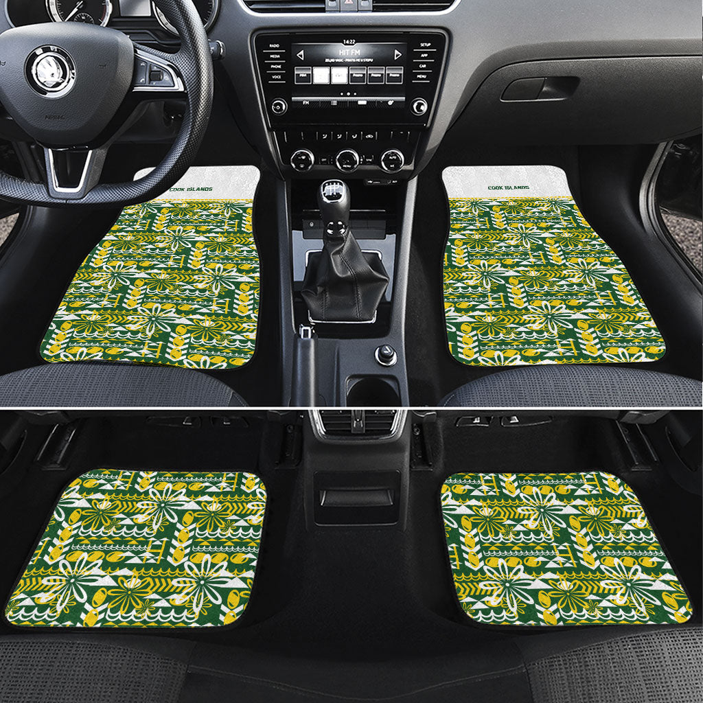 Cook Islands Island Floral Car Mats Green Traditional Kuki's Geometric Pattern LT9 Set 4pcs Green - Polynesian Pride