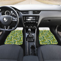 Cook Islands Island Floral Car Mats Green Traditional Kuki's Geometric Pattern LT9 Set 2pcs - Front Green - Polynesian Pride