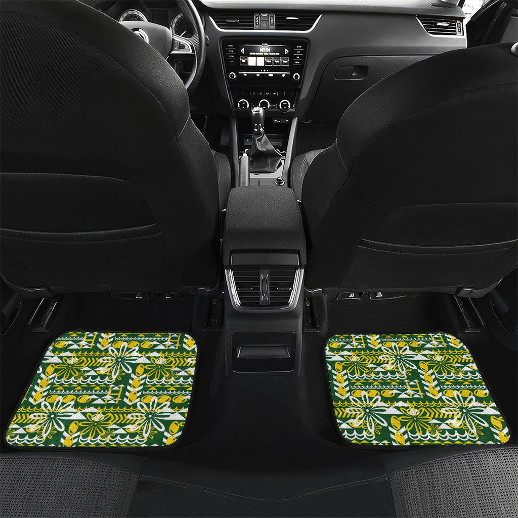 Cook Islands Island Floral Car Mats Green Traditional Kuki's Geometric Pattern LT9 Set 2pcs - Back Green - Polynesian Pride