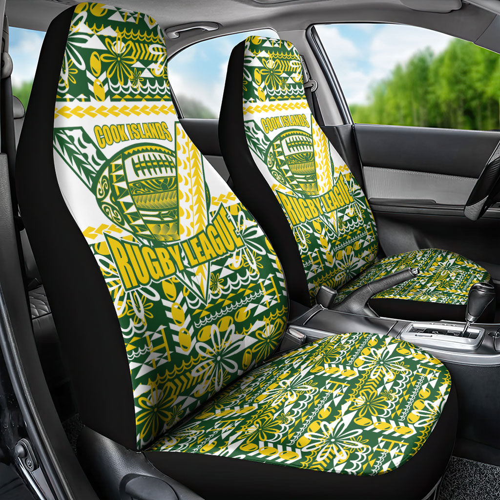 Cook Islands Island Floral Car Seat Cover Green Traditional Kuki's Geometric Pattern LT9 - Polynesian Pride