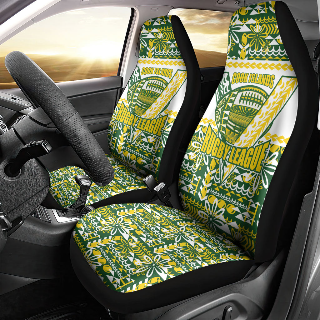 Cook Islands Island Floral Car Seat Cover Green Traditional Kuki's Geometric Pattern LT9 - Polynesian Pride