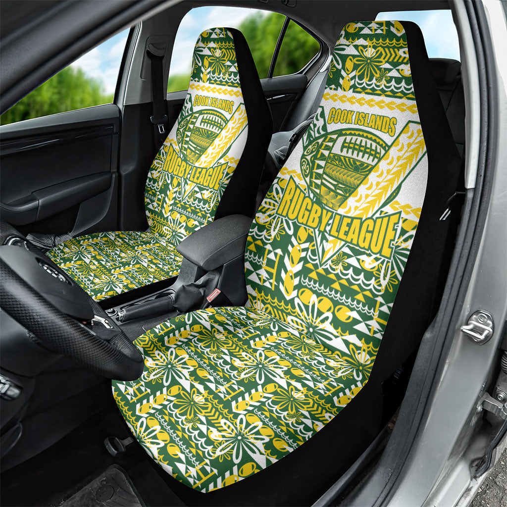 Cook Islands Island Floral Car Seat Cover Green Traditional Kuki's Geometric Pattern LT9 - Polynesian Pride