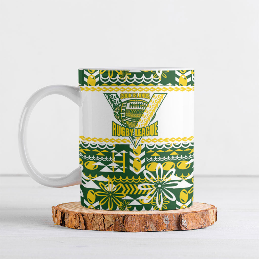 Cook Islands Island Floral Ceramic Mug Green Traditional Kuki's Geometric Pattern LT9 Green - Polynesian Pride