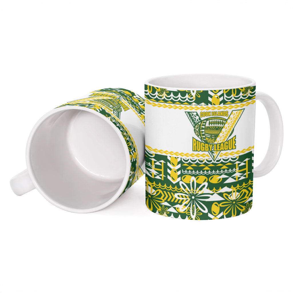 Cook Islands Island Floral Ceramic Mug Green Traditional Kuki's Geometric Pattern LT9 - Polynesian Pride