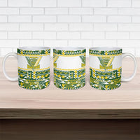 Cook Islands Island Floral Ceramic Mug Green Traditional Kuki's Geometric Pattern LT9 - Polynesian Pride