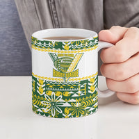 Cook Islands Island Floral Ceramic Mug Green Traditional Kuki's Geometric Pattern LT9 - Polynesian Pride