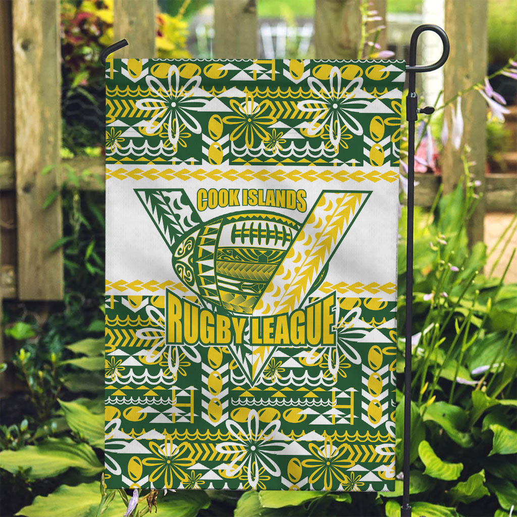 Cook Islands Island Floral Garden Flag Green Traditional Kuki's Geometric Pattern LT9 Garden Flag Green - Polynesian Pride