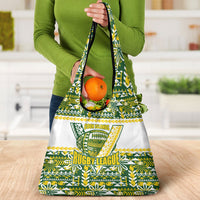 Cook Islands Island Floral Grocery Bag Green Traditional Kuki's Geometric Pattern LT9 - Polynesian Pride