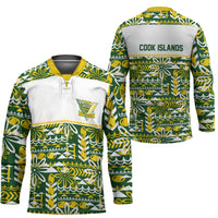 Cook Islands Island Floral Hockey Jersey Green Traditional Kuki's Geometric Pattern LT9 - Polynesian Pride