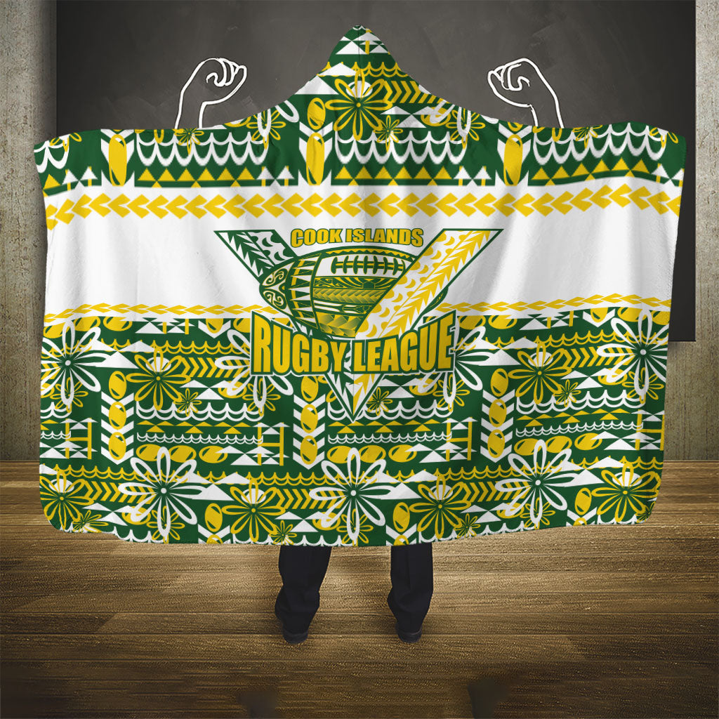 Cook Islands Island Floral Hooded Blanket Green Traditional Kuki's Geometric Pattern LT9 - Polynesian Pride