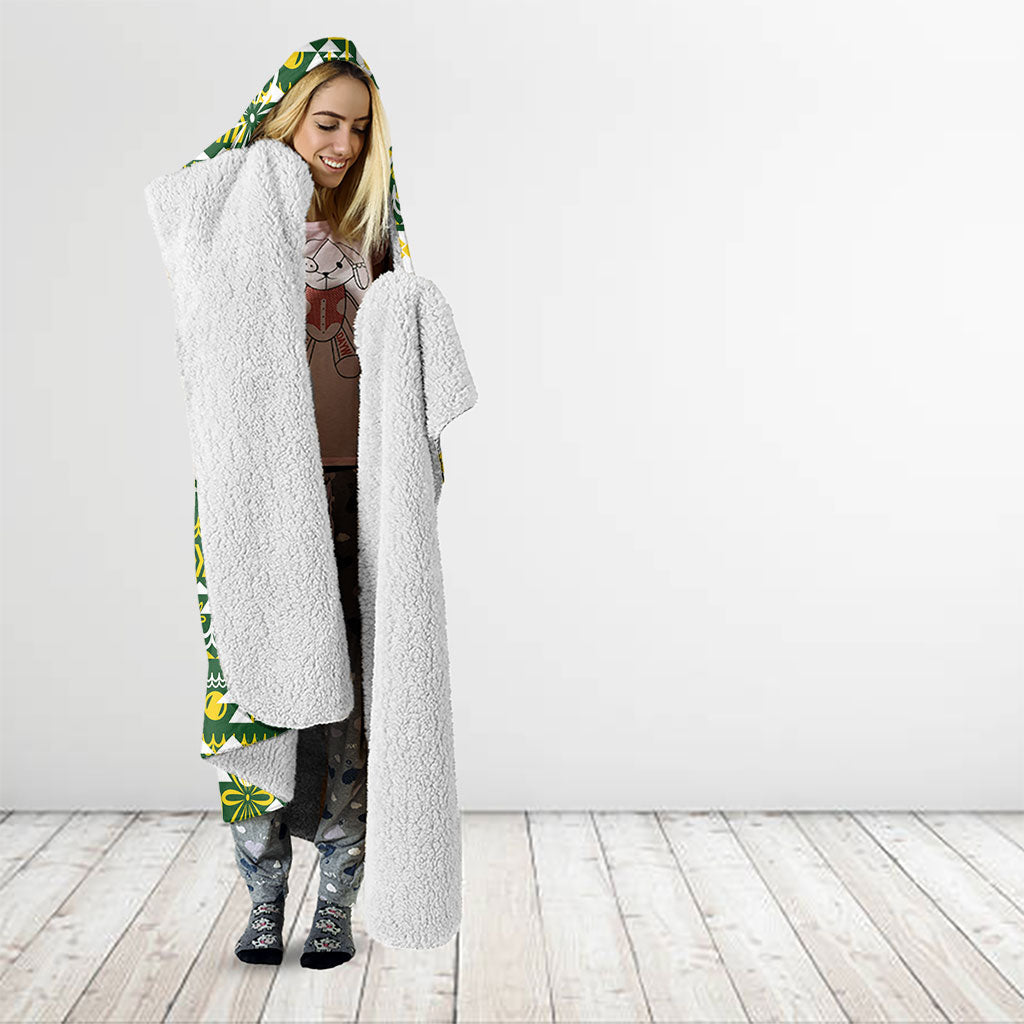 Cook Islands Island Floral Hooded Blanket Green Traditional Kuki's Geometric Pattern LT9 - Polynesian Pride