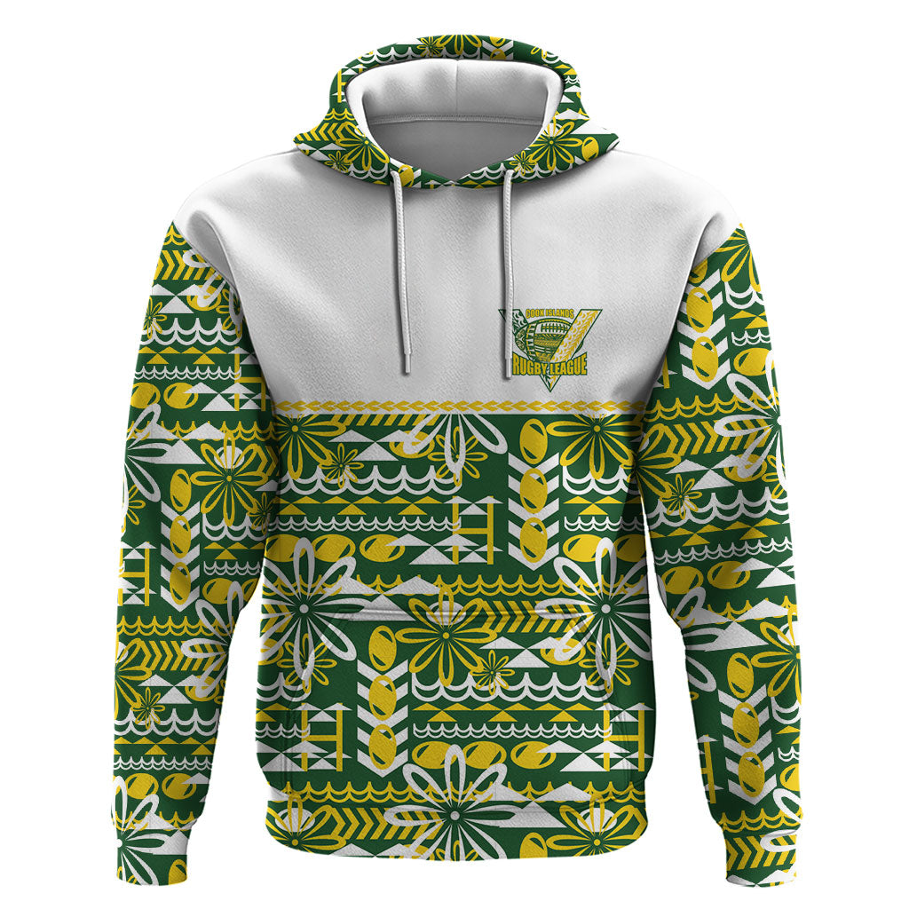 Cook Islands Island Floral Hoodie Green Traditional Kuki's Geometric Pattern LT9 Pullover Hoodie Green - Polynesian Pride