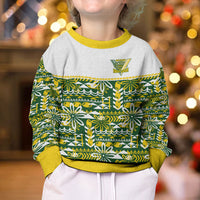 Cook Islands Island Floral Kid Ugly Christmas Sweater Green Traditional Kuki's Geometric Pattern LT9 - Polynesian Pride