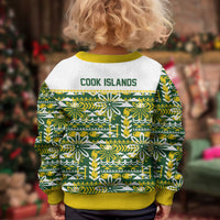 Cook Islands Island Floral Kid Ugly Christmas Sweater Green Traditional Kuki's Geometric Pattern LT9 - Polynesian Pride