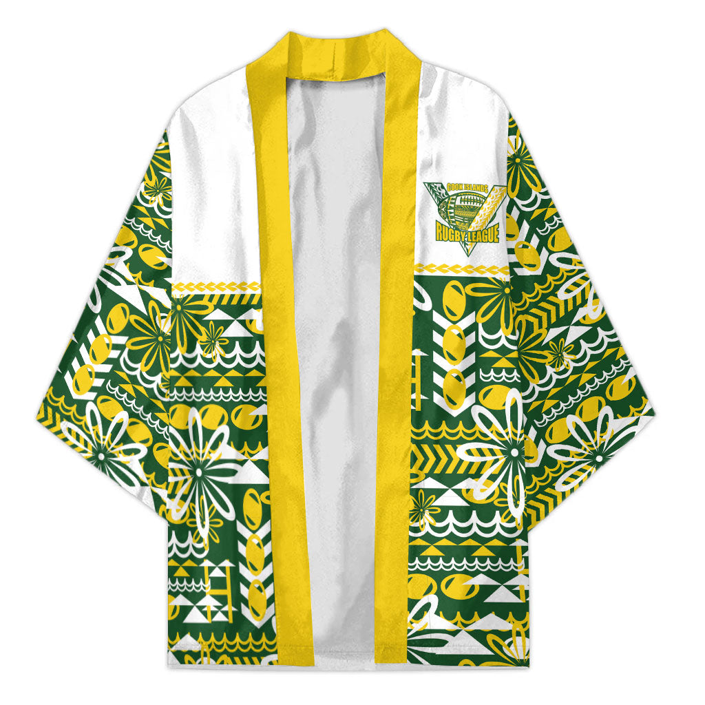 Cook Islands Island Floral Kimono Green Traditional Kuki's Geometric Pattern LT9 Unisex Green - Polynesian Pride