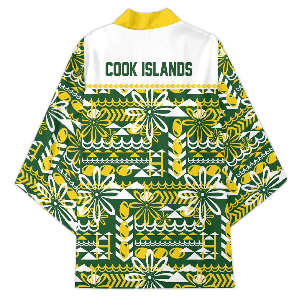 Cook Islands Island Floral Kimono Green Traditional Kuki's Geometric Pattern LT9 - Polynesian Pride