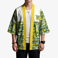 Cook Islands Island Floral Kimono Green Traditional Kuki's Geometric Pattern LT9 - Polynesian Pride