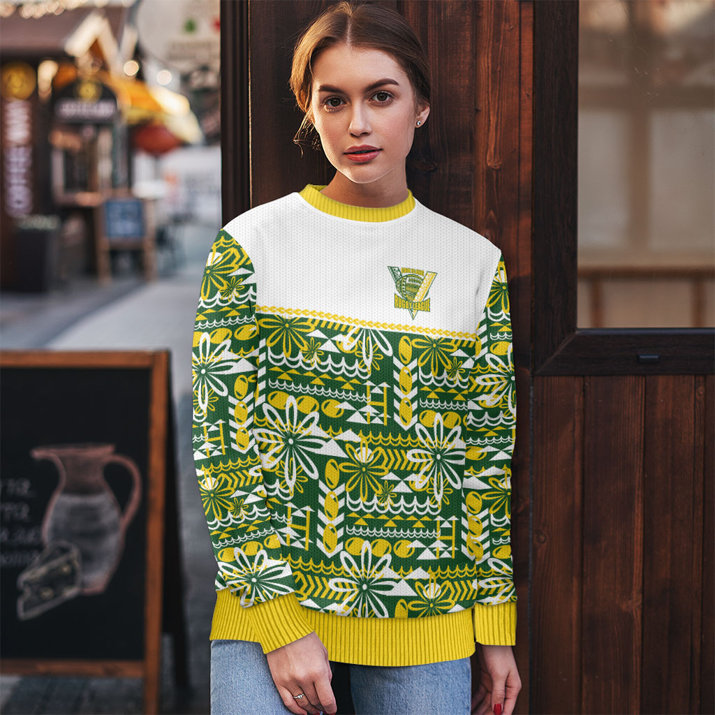 Cook Islands Island Floral Ugly Christmas Sweater Green Traditional Kuki's Geometric Pattern LT9 - Polynesian Pride