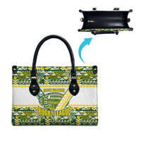 Cook Islands Island Floral Leather Bag Green Traditional Kuki's Geometric Pattern LT9 - Polynesian Pride