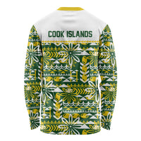 Cook Islands Island Floral Long Sleeve Shirt Green Traditional Kuki's Geometric Pattern LT9 - Polynesian Pride