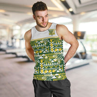 Cook Islands Island Floral Men Tank Top Green Traditional Kuki's Geometric Pattern LT9 Green - Polynesian Pride
