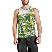 Cook Islands Island Floral Men Tank Top Green Traditional Kuki's Geometric Pattern LT9 - Polynesian Pride