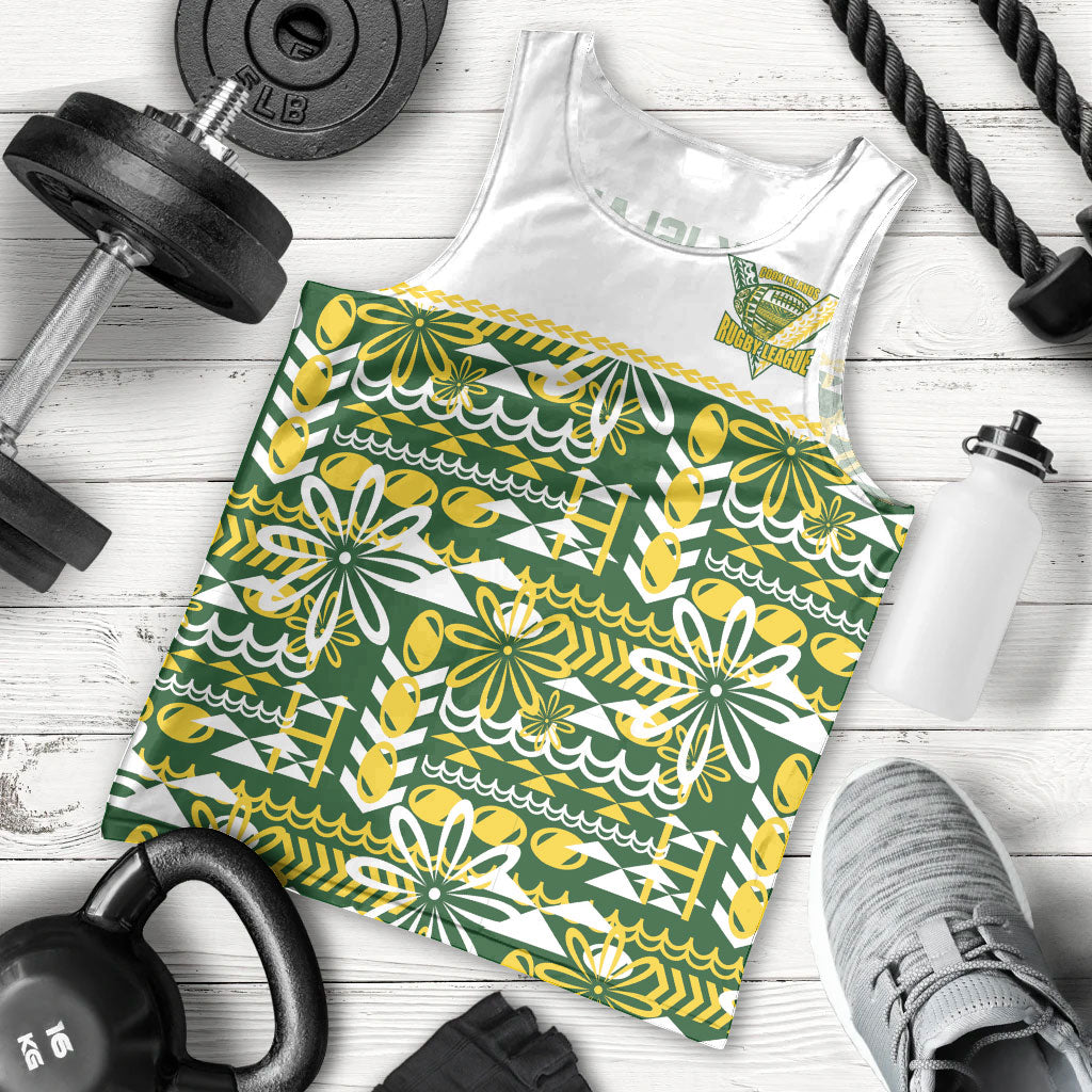 Cook Islands Island Floral Men Tank Top Green Traditional Kuki's Geometric Pattern LT9 - Polynesian Pride