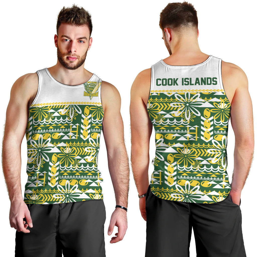 Cook Islands Island Floral Men Tank Top Green Traditional Kuki's Geometric Pattern LT9 - Polynesian Pride