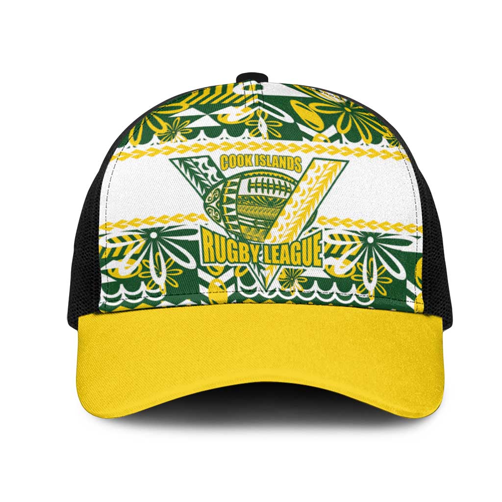 Cook Islands Island Floral Mesh Trucker Cap Green Traditional Kuki's Geometric Pattern LT9 One Size Black Green - Polynesian Pride