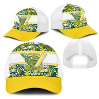 Cook Islands Island Floral Mesh Trucker Cap Green Traditional Kuki's Geometric Pattern LT9 - Polynesian Pride